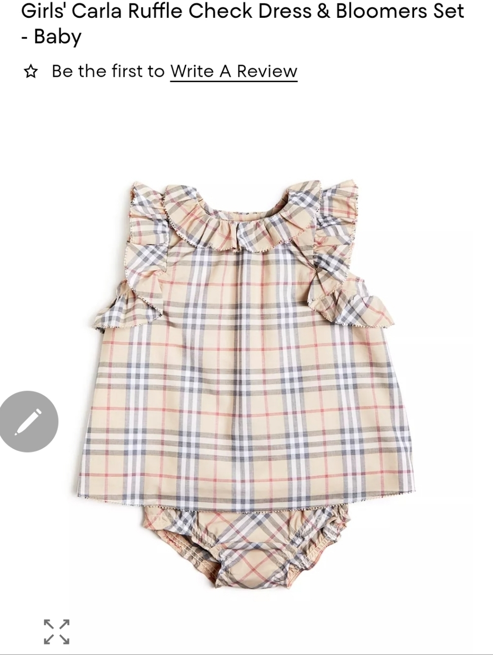 Burberry 2 Piece Carla Plaid Ruffle Baby Dress and Bloomers